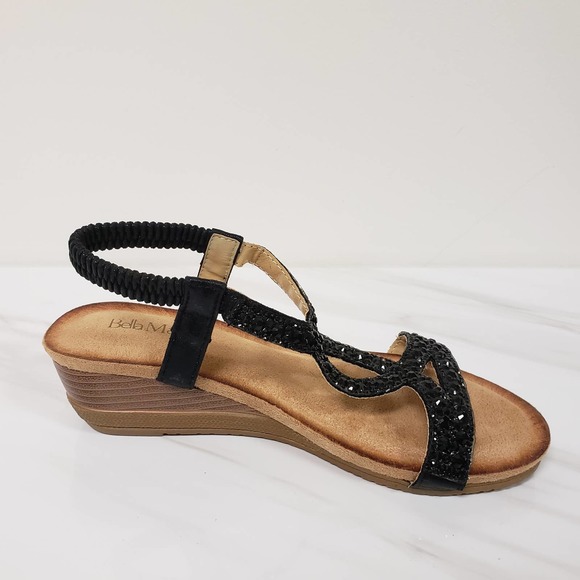 Black Rhinestone Comfort Sandal Cushioned Wedge Size 7.5 - Picture 3 of 7